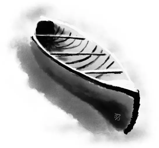Watercolor drawing of a canoe